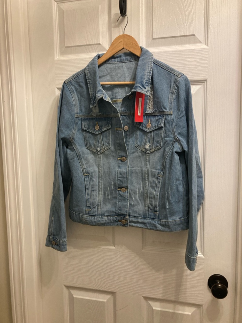 Classic Light Blue Denim Jacket - Women's weathered look NWT size M